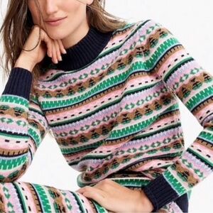 J. Crew Sweater Fair Isle Lambswool Mock Neck Knit Ribbed Pullover Holiday Small